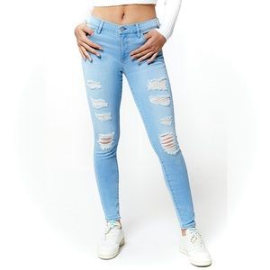 Distressed Pacsun Indigo Light Wash Ripped Skinny Jean Stretchy Jegging Mid Rise
